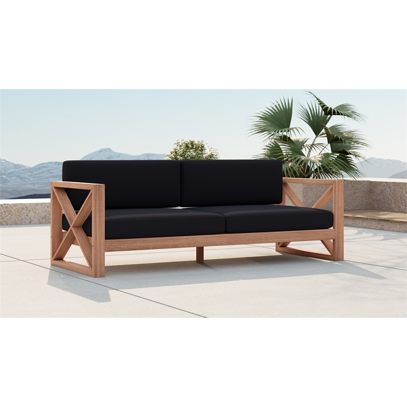Pemberly Row Contemporary Black Water Resisting Outdoor Sofa