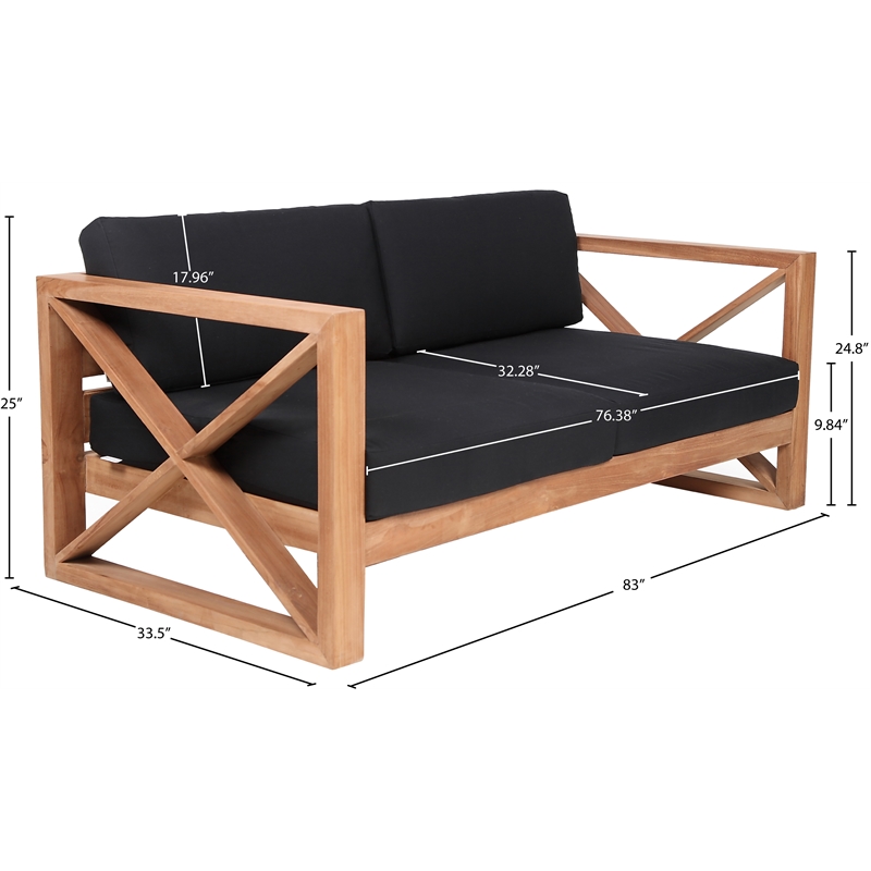 Pemberly Row Contemporary Black Water Resisting Outdoor Sofa