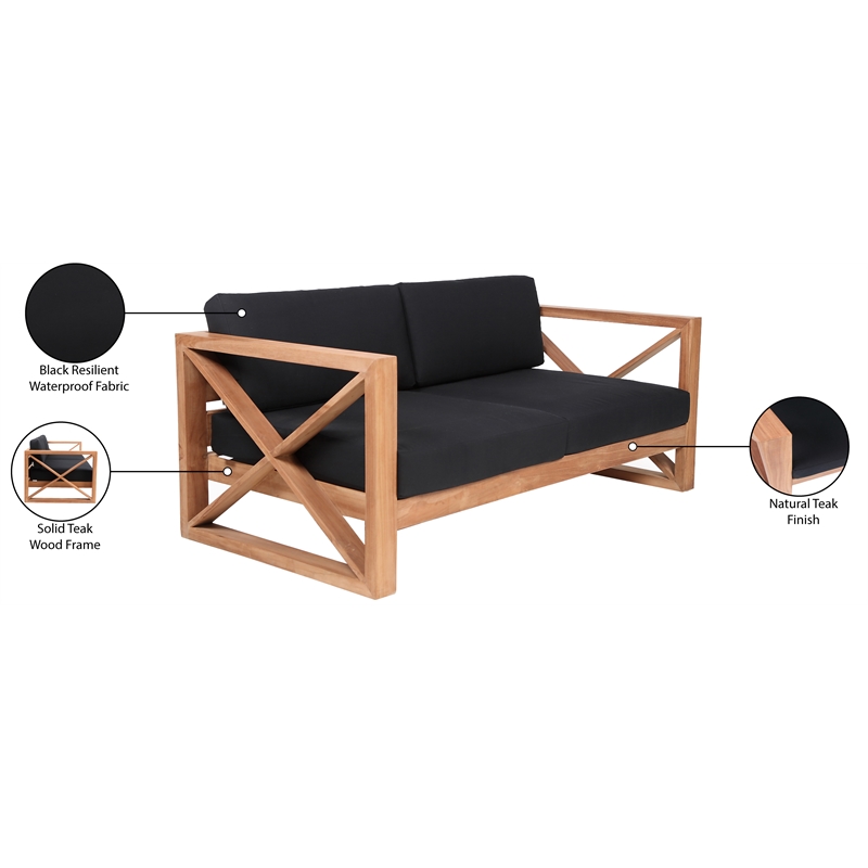 Pemberly Row Contemporary Black Water Resisting Outdoor Sofa