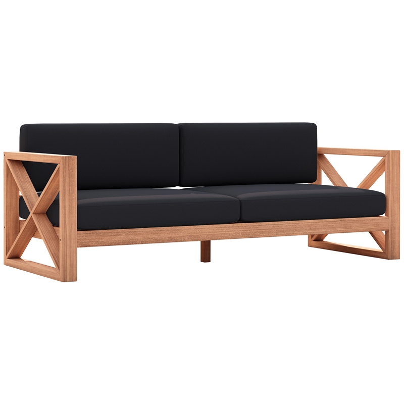 Pemberly Row Contemporary Black Water Resisting Outdoor Sofa