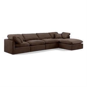 Pemberly Row 129&quot Velvet L-Shaped Modular Sectional in Brown