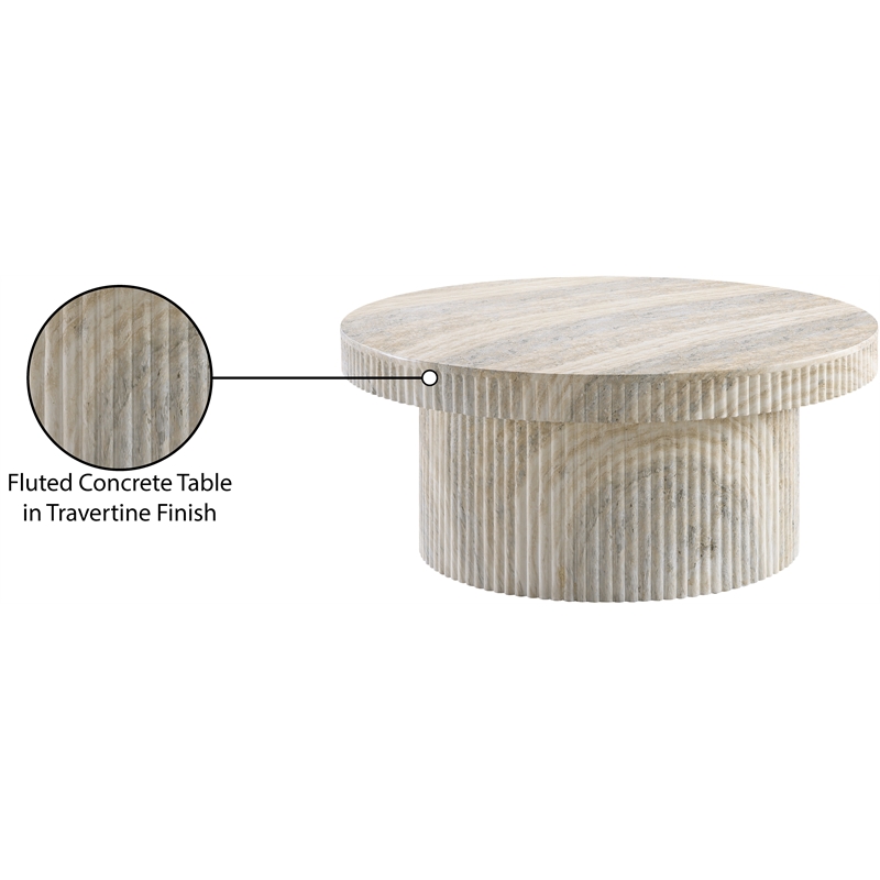 Pemberly Row Travertine Indoor/Outdoor Concrete Coffee Table