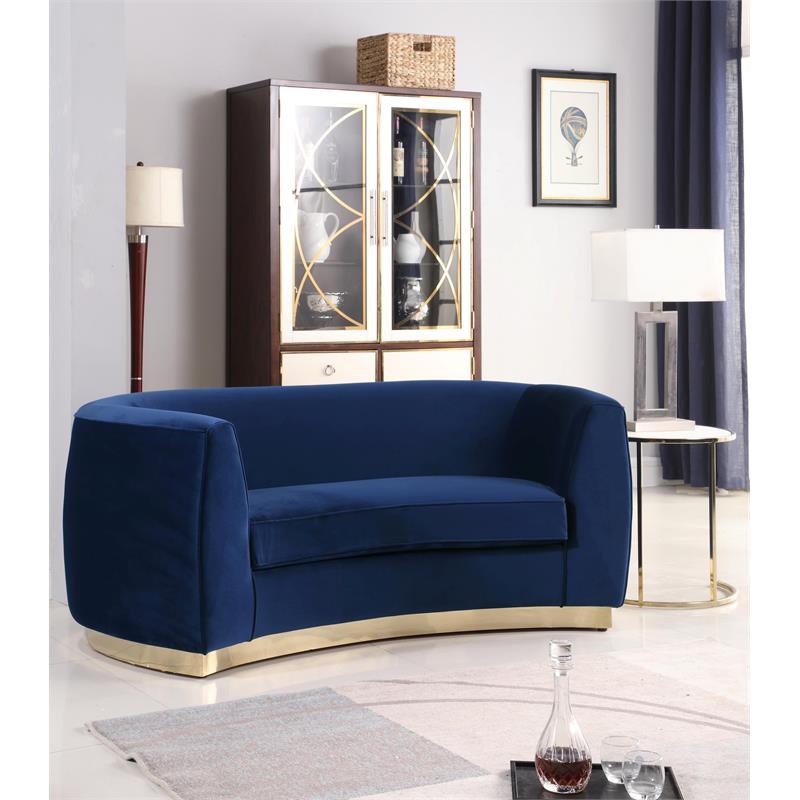 Pemberly Row Contemporary Upholstered Velvet Loveseat in Navy