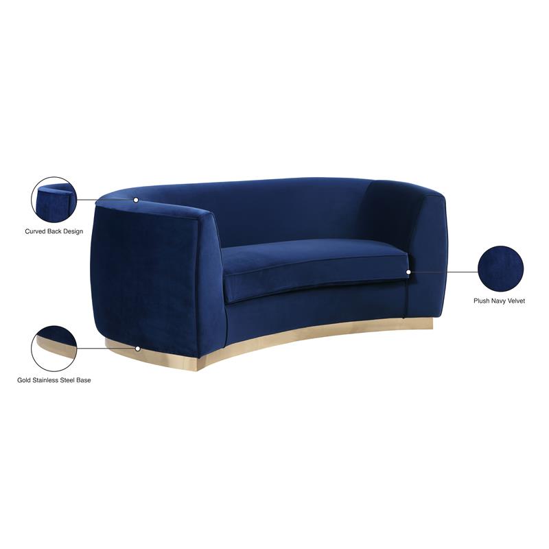 Pemberly Row Contemporary Upholstered Velvet Loveseat in Navy