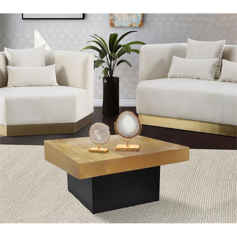 Pemberly Row Contemporary Textured Metal Coffee Table in Gold
