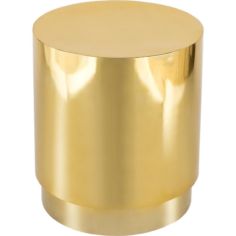 Pemberly Row Contemporary Gold Stainless Steel Drum End Table