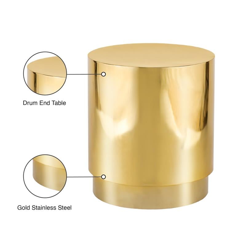Pemberly Row Contemporary Gold Stainless Steel Drum End Table