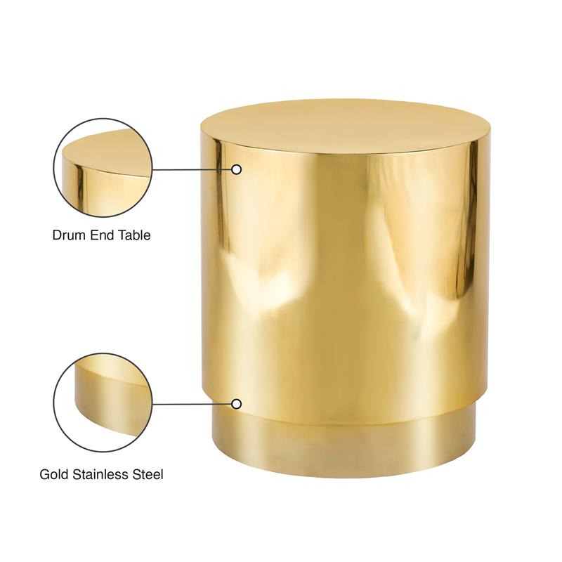 Pemberly Row Contemporary Gold Stainless Steel Drum End Table