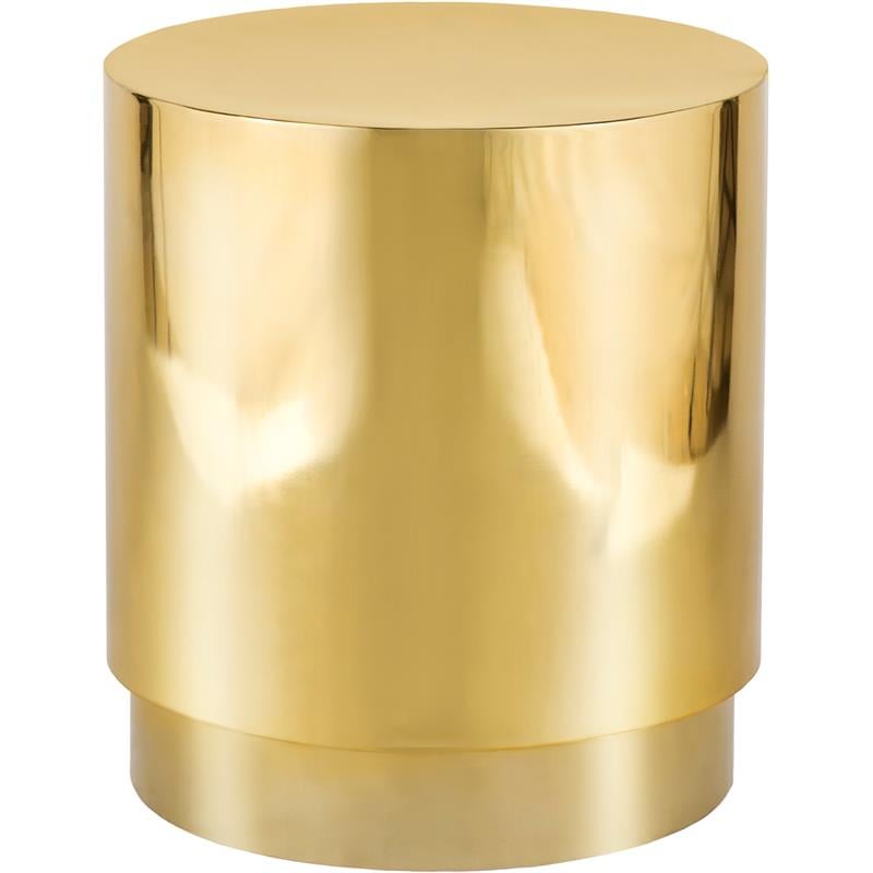 Pemberly Row Contemporary Gold Stainless Steel Drum End Table