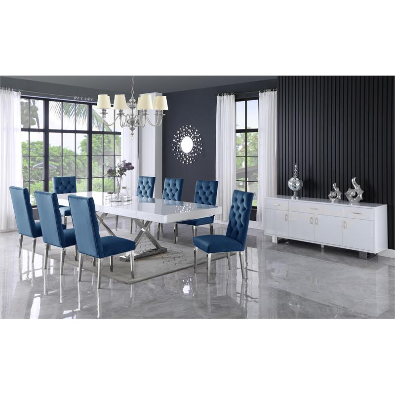 Pemberly Row White Lacquer Top Extendable 2 Leaf Dining Table