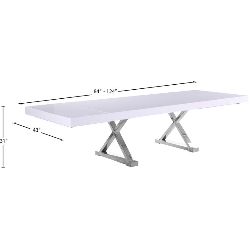 Pemberly Row White Lacquer Top Extendable 2 Leaf Dining Table