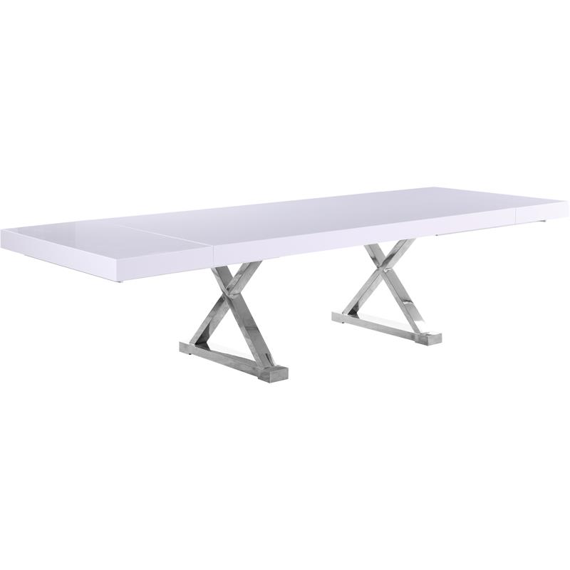 Pemberly Row White Lacquer Top Extendable 2 Leaf Dining Table