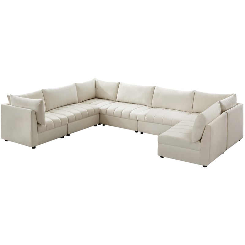 Pemberly Row Contemporary Soft Cream Velvet Modular Sectional