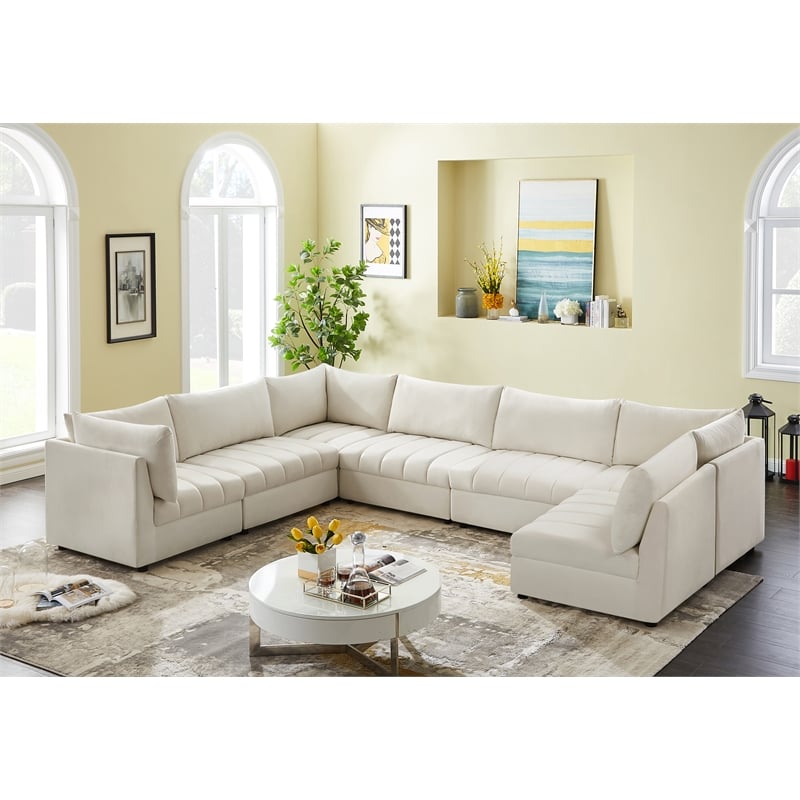 Pemberly Row Contemporary Soft Cream Velvet Modular Sectional
