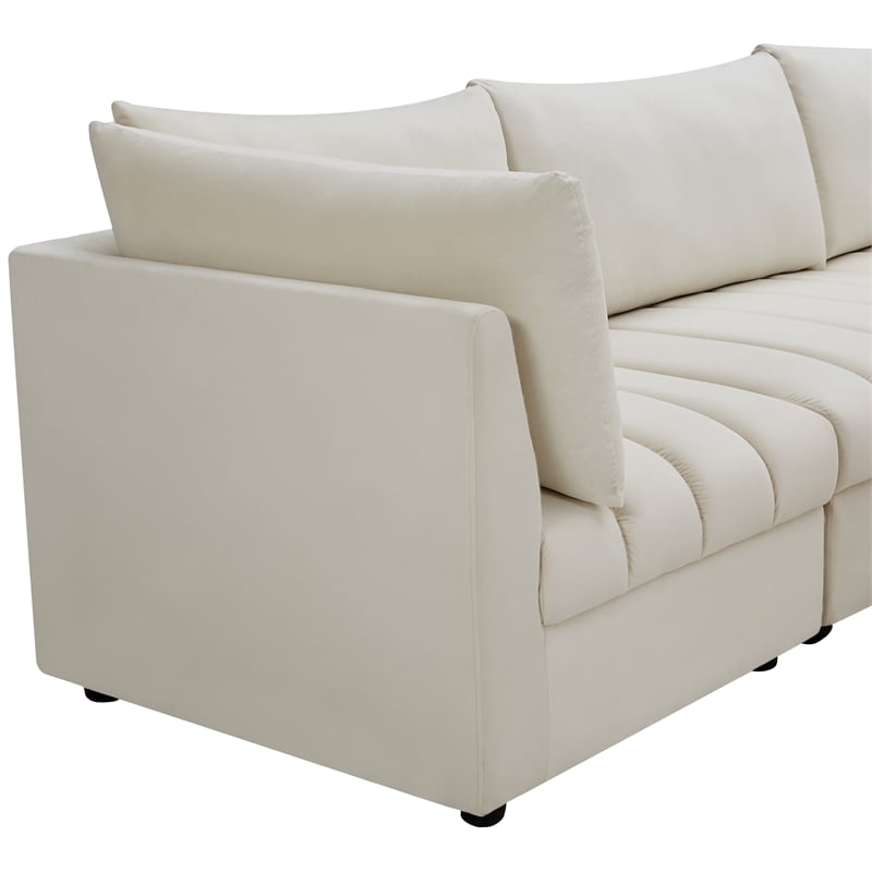 Pemberly Row Contemporary Soft Cream Velvet Modular Sectional