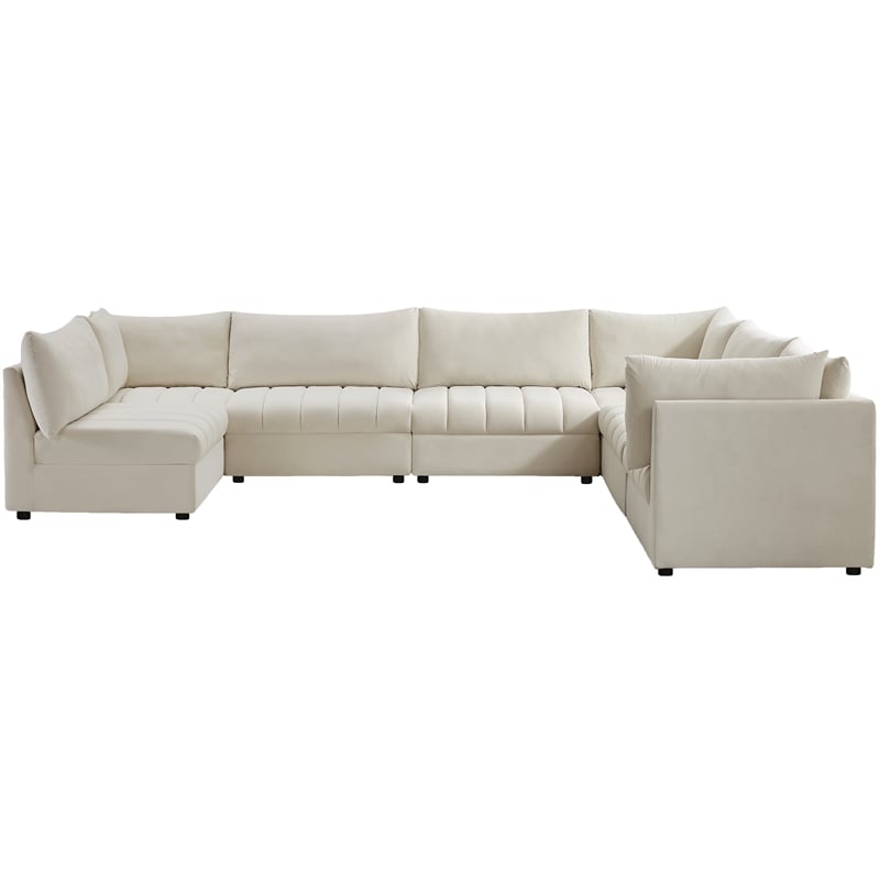 Pemberly Row Contemporary Soft Cream Velvet Modular Sectional