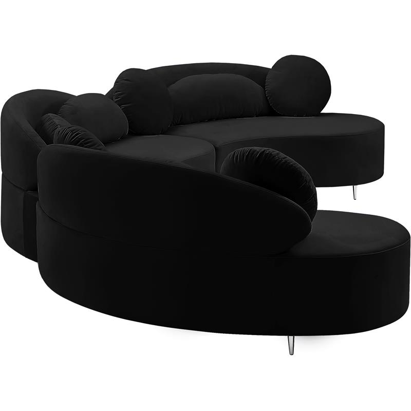 Pemberly Row Contemporary Soft Black Velvet 3-Piece Sectional