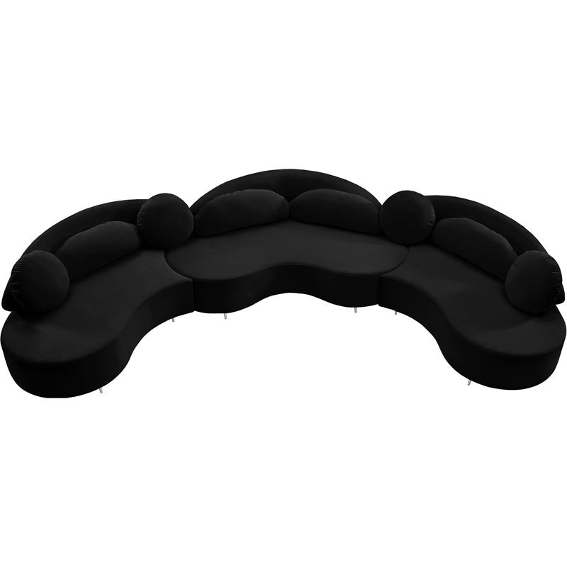 Pemberly Row Contemporary Soft Black Velvet 3-Piece Sectional