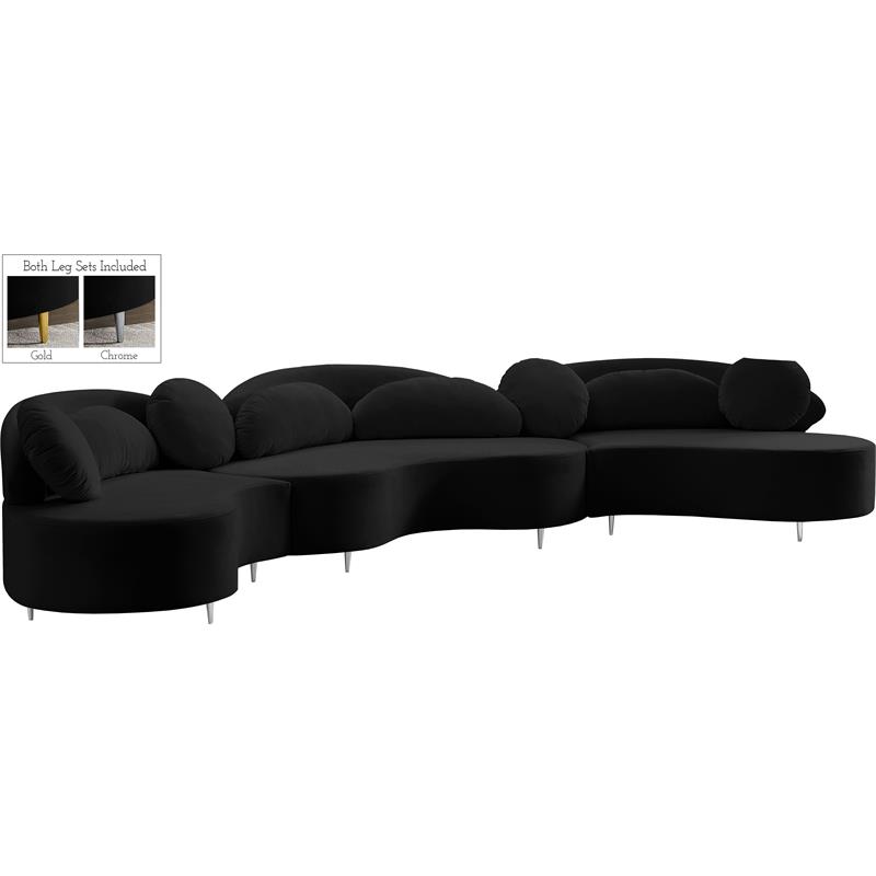Pemberly Row Contemporary Soft Black Velvet 3-Piece Sectional