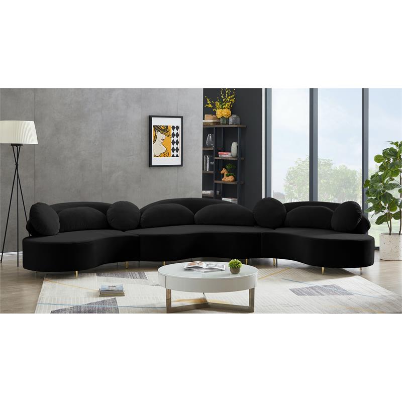 Pemberly Row Contemporary Soft Black Velvet 3-Piece Sectional