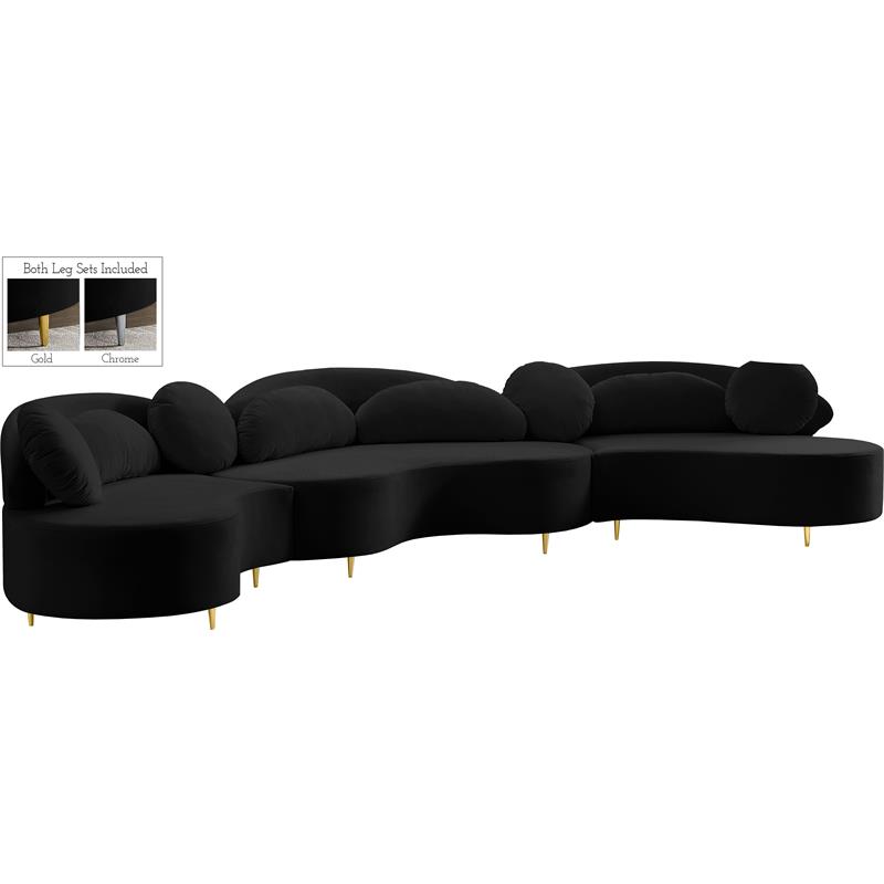 Pemberly Row Contemporary Soft Black Velvet 3-Piece Sectional