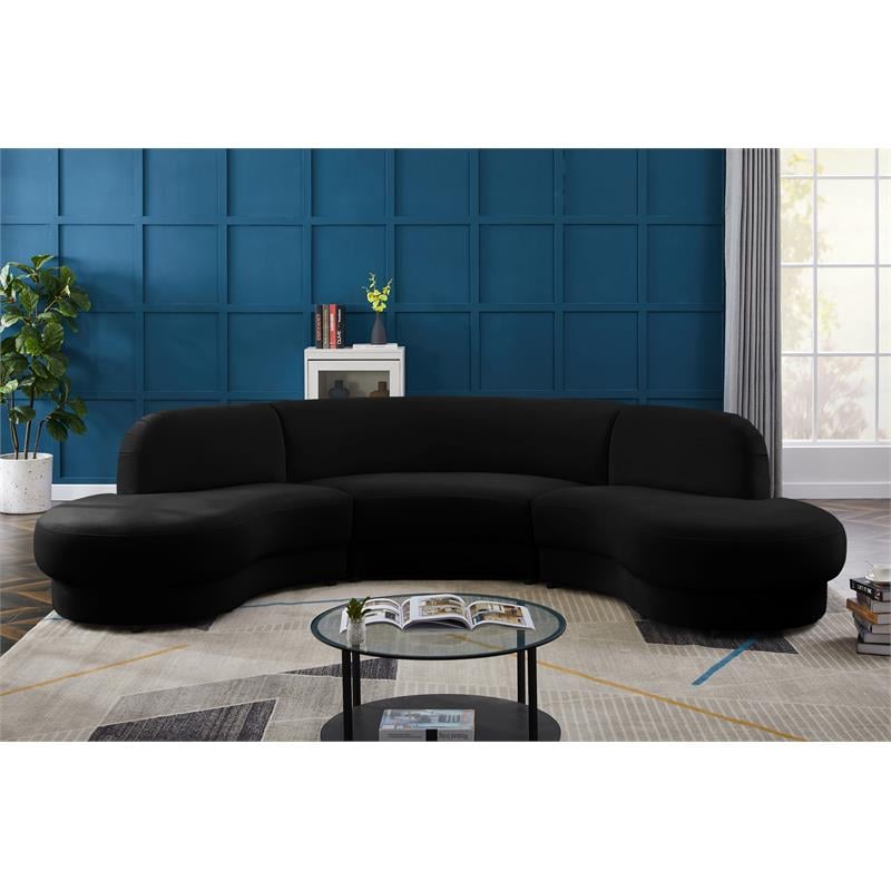 Pemberly Row Contemporary Soft Black Velvet 3-Piece Sectional