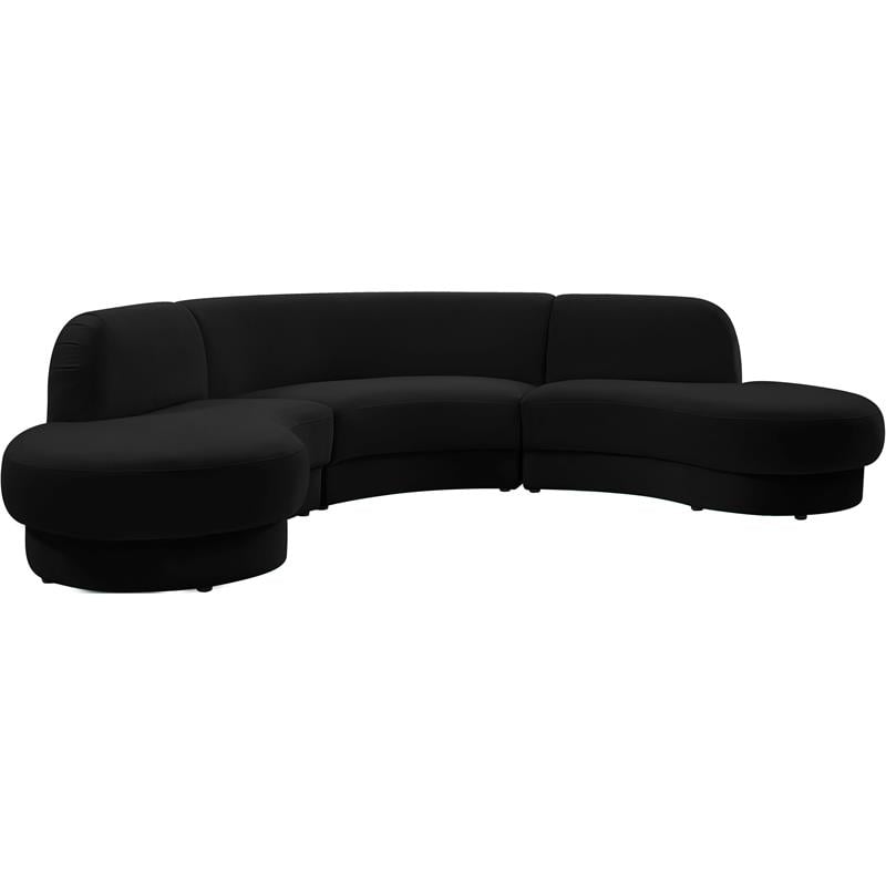 Pemberly Row Contemporary Soft Black Velvet 3-Piece Sectional