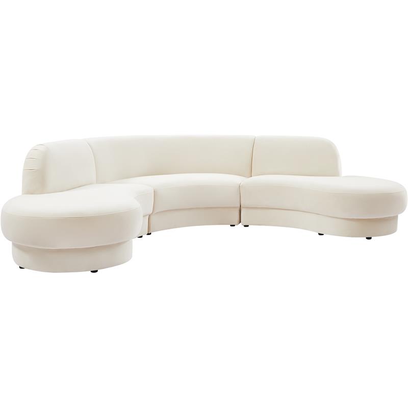 Pemberly Row Contemporary Soft Cream Velvet 3-Piece Sectional