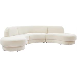 Pemberly Row Contemporary Soft Cream Velvet 3-Piece Sectional