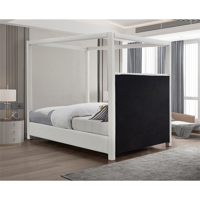 Pemberly Row Mid-Century Cream Linen Textured Fabric Full Bed