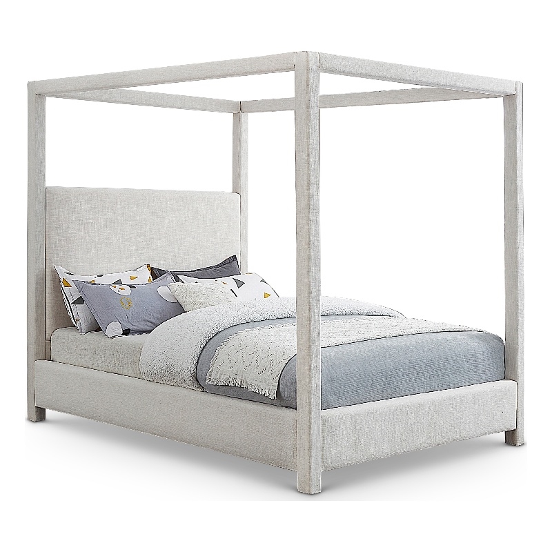 Pemberly Row Mid-Century Cream Linen Textured Fabric Full Bed