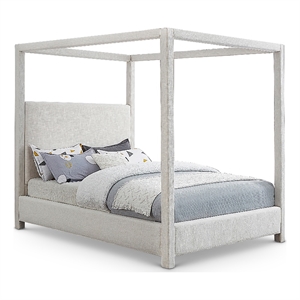 Pemberly Row Mid-Century Cream Linen Textured Fabric Full Bed