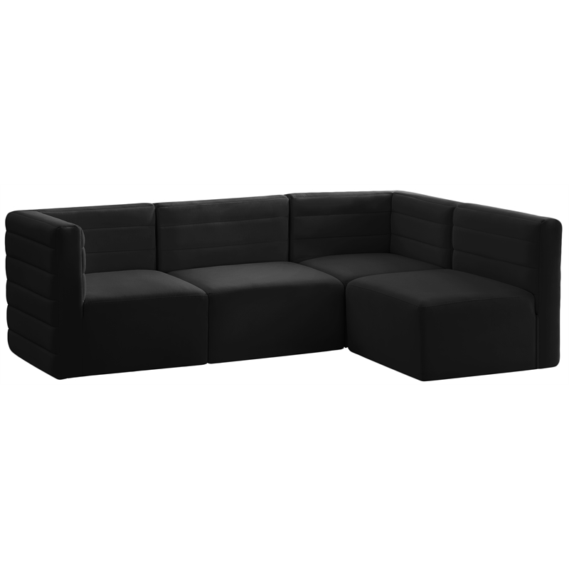 Pemberly Row Contemporary Soft Black Velvet Modular Sectional