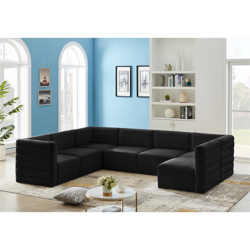 Pemberly Row Contemporary Soft Black Velvet Modular Sectional