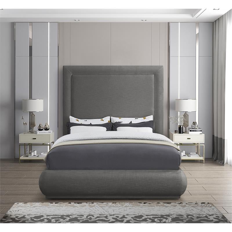 Pemberly Row Mid-Century Gray Linen Textured Fabric Queen Bed
