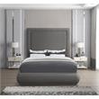 Pemberly Row Mid-Century Gray Linen Textured Fabric Queen Bed