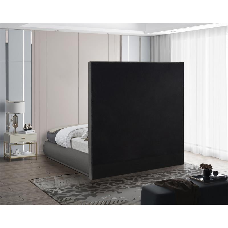 Pemberly Row Mid-Century Gray Linen Textured Fabric Queen Bed