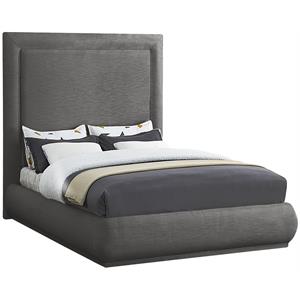 Pemberly Row Mid-Century Gray Linen Textured Fabric Queen Bed