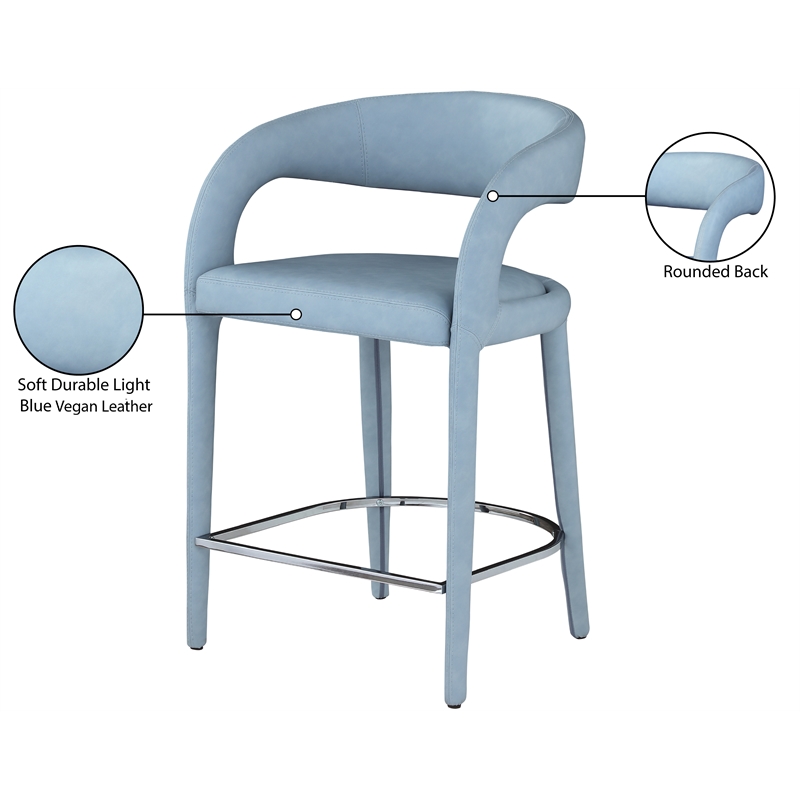 Pemberly Row Contemporary Soft Light Blue Vegan Leather Stool