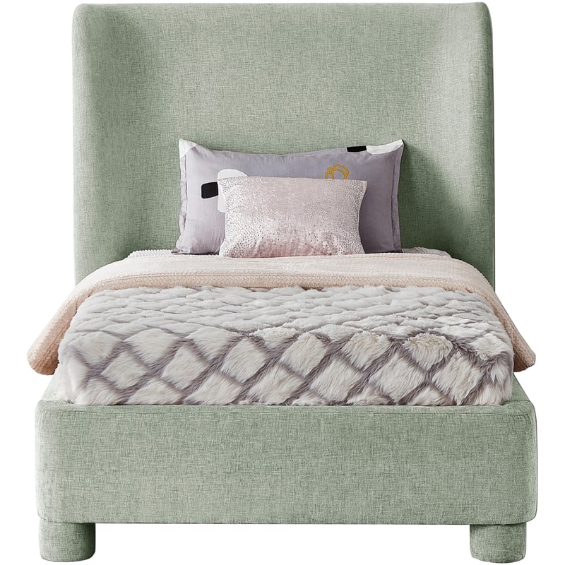 Pemberly Row Contemporary Mint Green Chenille Fabric Twin Bed