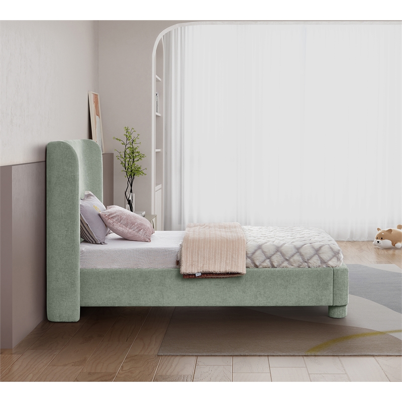 Pemberly Row Contemporary Mint Green Chenille Fabric Twin Bed