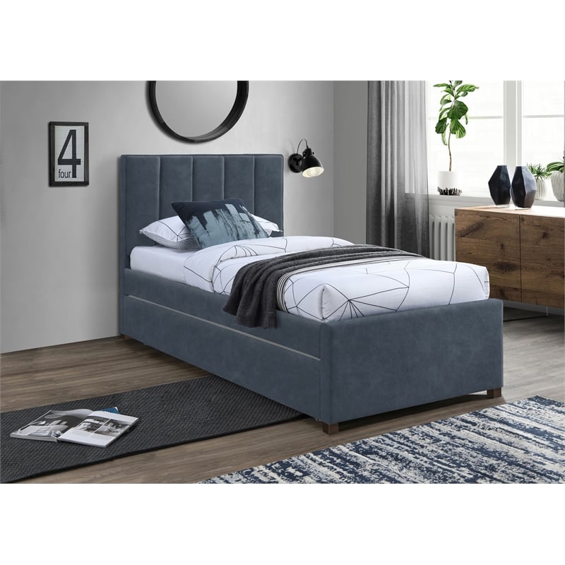Pemberly Row Contemporary Navy Vegan Leather Twin Trundle Bed