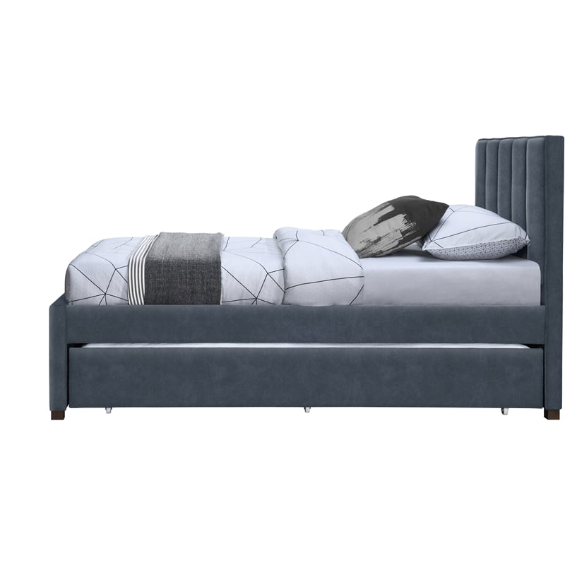 Pemberly Row Contemporary Navy Vegan Leather Twin Trundle Bed