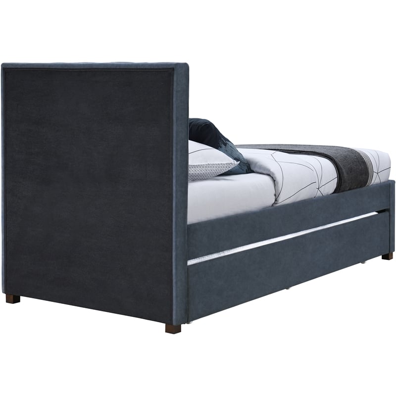 Pemberly Row Contemporary Navy Vegan Leather Twin Trundle Bed