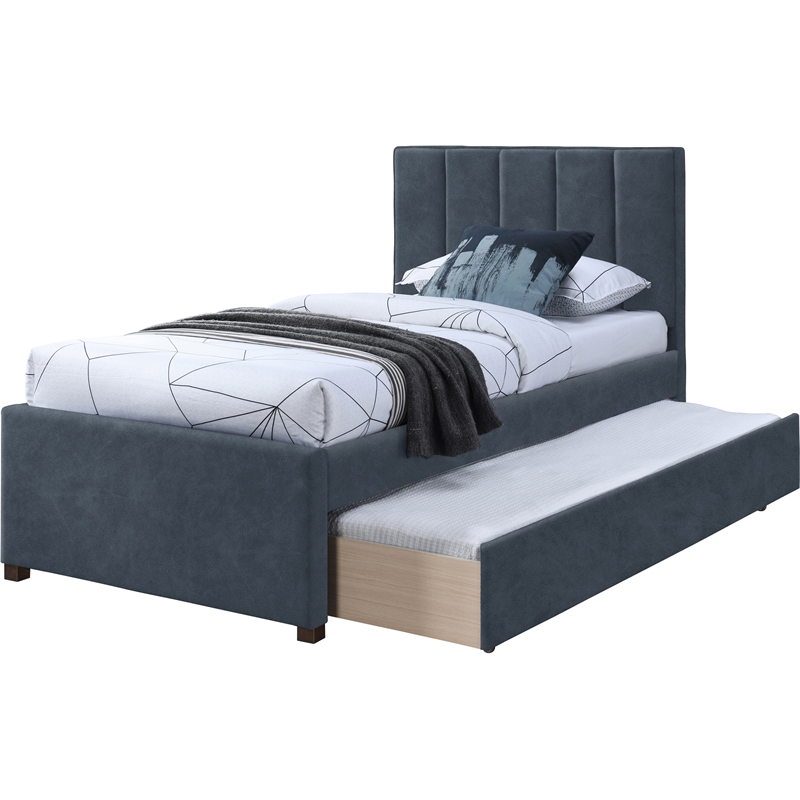 Pemberly Row Contemporary Navy Vegan Leather Twin Trundle Bed