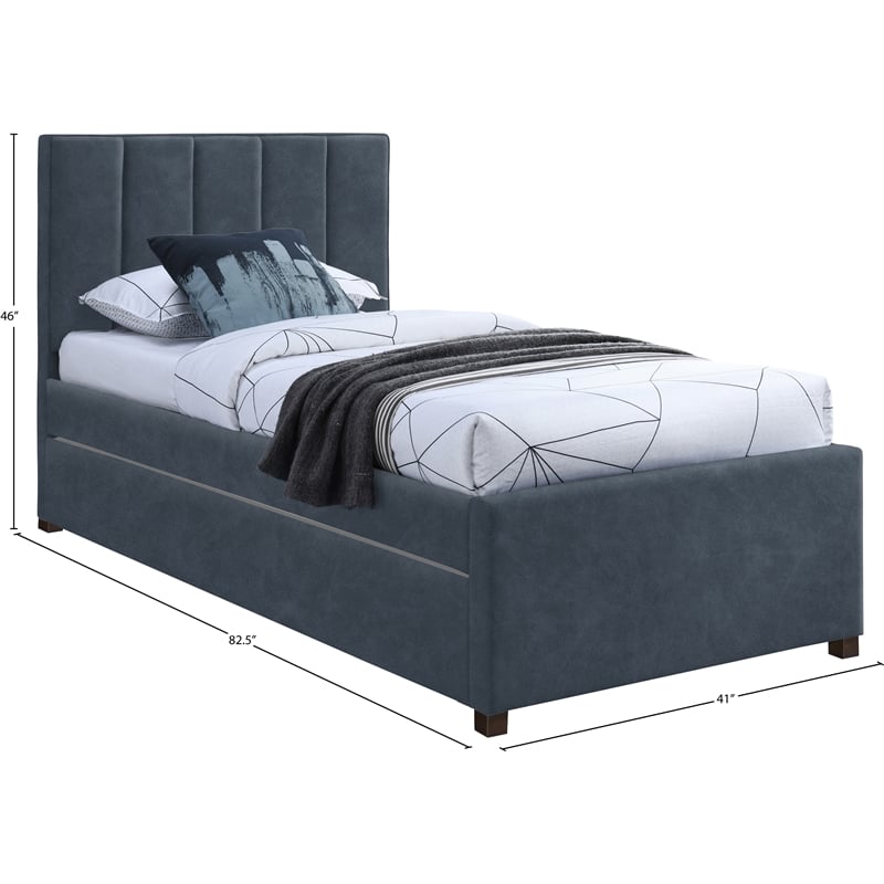 Pemberly Row Contemporary Navy Vegan Leather Twin Trundle Bed