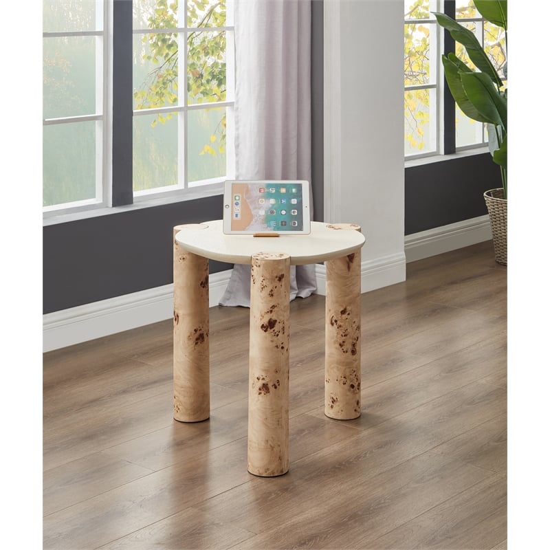 Pemberly Row Contemporary Burl Wood and White Resin End Table