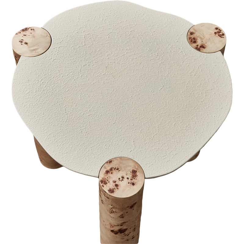 Pemberly Row Contemporary Burl Wood and White Resin End Table