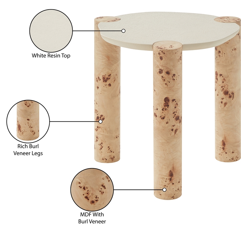 Pemberly Row Contemporary Burl Wood and White Resin End Table