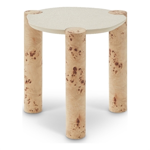 Pemberly Row Contemporary Burl Wood and White Resin End Table